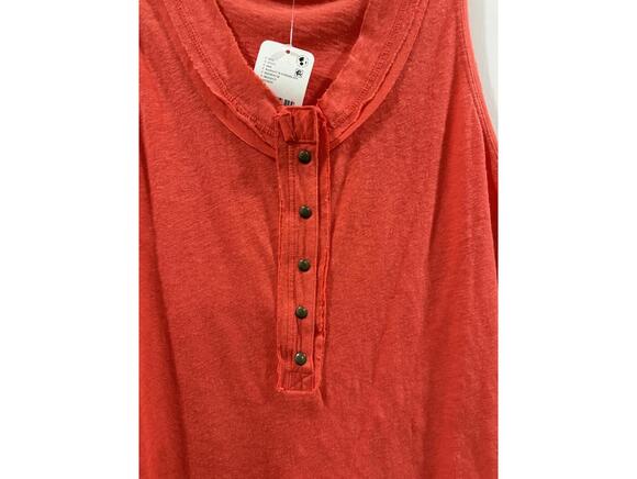 NWT Free People Love Language Red Linen Scoop Neck Henley Tank Top- Size Small - Picture 6 of 9